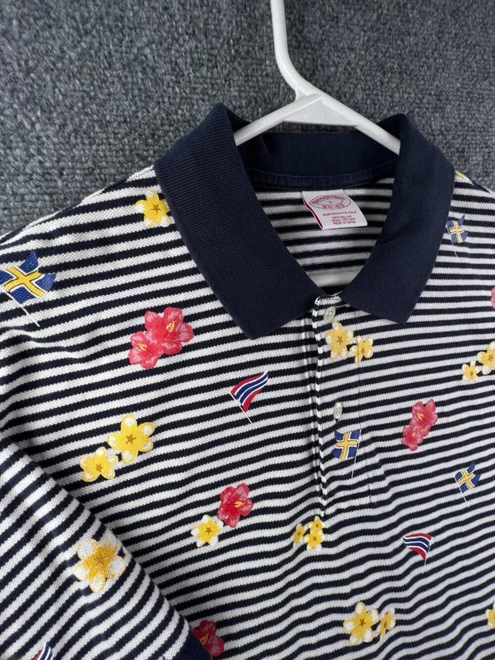 Brooks Brothers Floral Flags Short Sleeve Polo Shirt Striped Large Original Fit - Picture 10 of 15